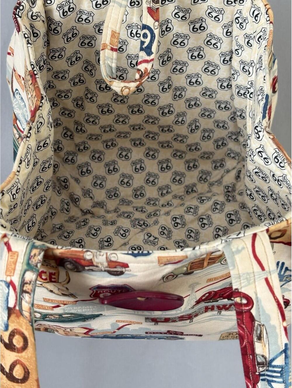 Handmade Route 66 Tote Bag Retro Vintage Car Americana Travel Shoulder Purse - Picture 5 of 9